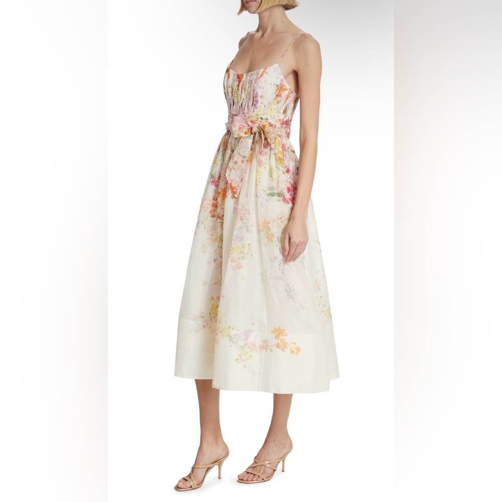 Zimmermann Floral A-Line Dress in Cream and Pink - Picture 3 of 10
